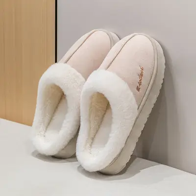 Women's Grey Wool Slippers Winter Comfort