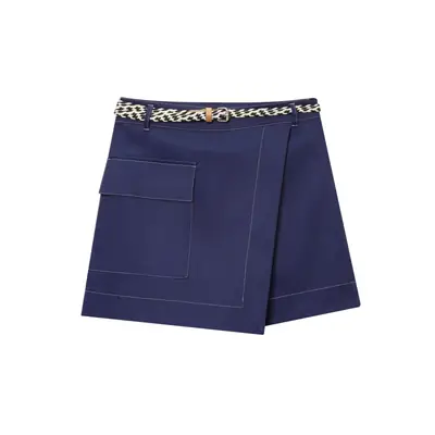 Men Navy Blue Belted Slimming Shorts High Waist
