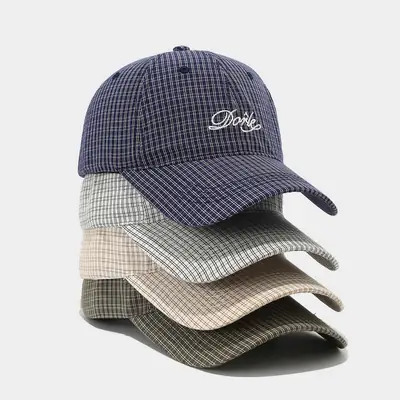 Korean Fashion Plaid Baseball Cap with Letter Embroidery