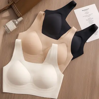 Cross-Border Summer Lightweight and Soft Liquid Foundation Jelly Gel Seamless and Non-Feeling Bra Anti-Sagging Semi-Fixed Cup Underwear
