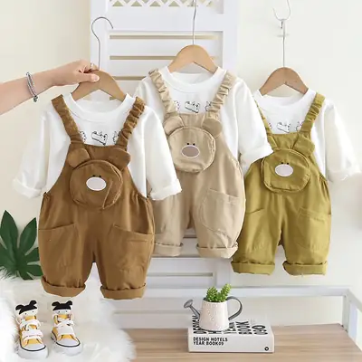 Boys Long Sleeve Cartoon Overalls Set Spring Fall