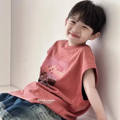Children's Sleeveless T-Shirt Pink Medium Large Pure Cotton 2025