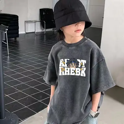Cross-Border Boys T-Shirt Washable Cotton Distressed Summer