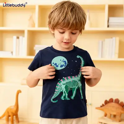 Blue Cotton T-Shirt for Boys 2025 Summer