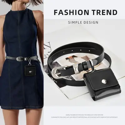 Black Genuine Leather Mini Belt Bag for Women