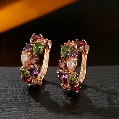 Water Drop Zircon Earrings Rose Gold Summer Design