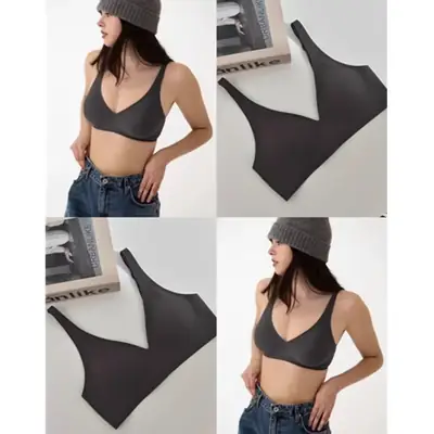 Plaid Seamless Intimates for Women with Deep V Sexy No Rims Small Breast Push-Up Adjustable Soft Support Jelly Bra