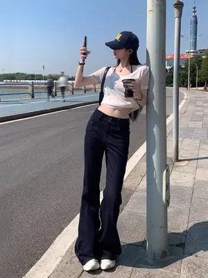 Dark Blue Micro-Flared Jeans Women Summer Slimming Stretchy