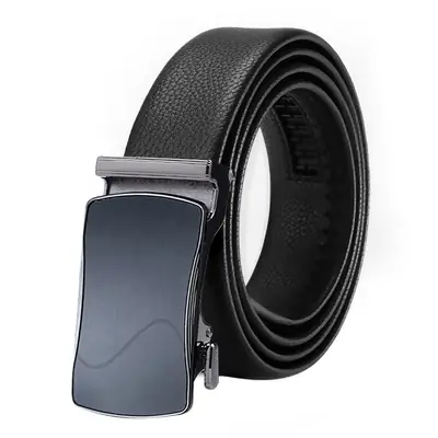 Men's Black Leather Belt with Automatic Buckle