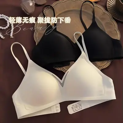 Seamless French Triangle Cup Intimates for Women, One-Piece Double-Breasted Comfortable Wire-Free Sexy Cut Out Breathable Bra