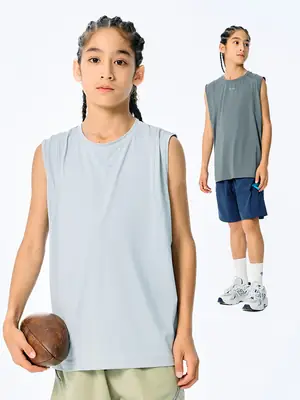 Kids Sleeveless T-Shirt Top Grey Blue Shorts Set