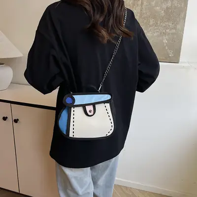 Cute Cartoon Chain Shoulder Bag Black White Blue 2025