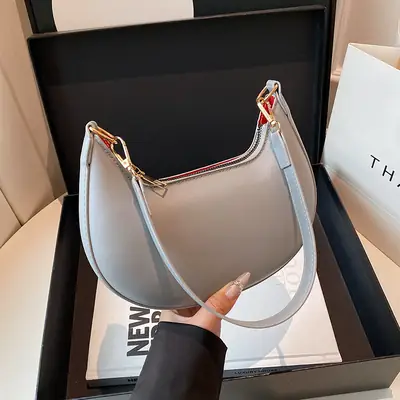 Korean Style Shoulder Bag for Women Light Grey Gold Handle