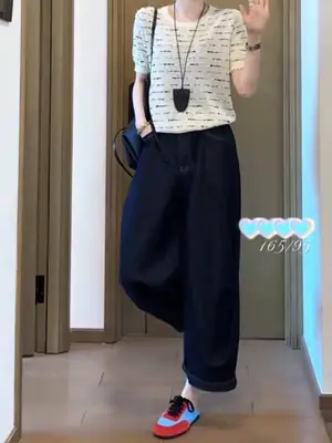 145 Petite Dark Blue Wide Leg Jeans Women