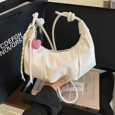 Women's Cream Pleated Patchwork Shoulder Bag 2025
