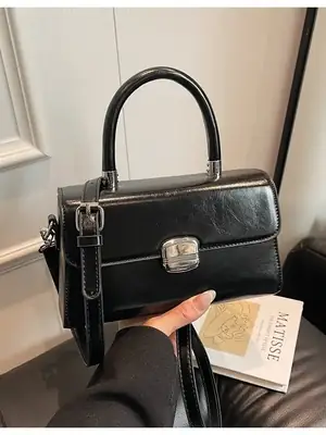 Black Textured Square Handbag for Women 2025