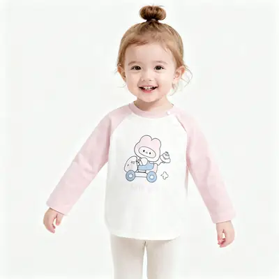 Girls Cartoon Raglan Sleeve T-Shirt Brown White 2025