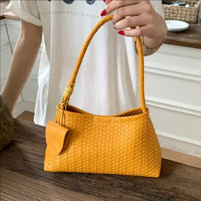 2025 French Woven Handbag Yellow Shoulder Bag