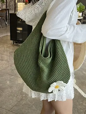Green Knitted Crossbody Bag for Women 2025
