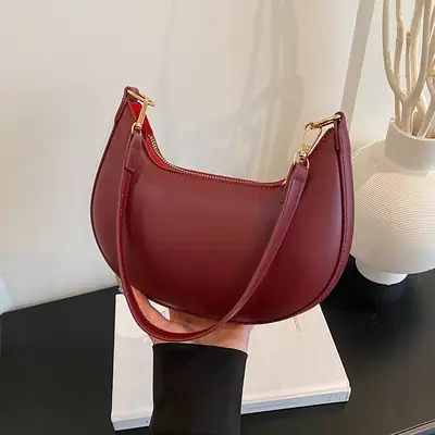 Red Crescent Shoulder Bag for Women Spring Summer