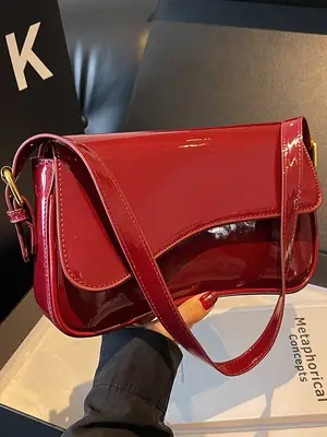 Red Magnetic Buckle Shoulder Bag for Women