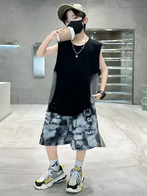 Summer Boys Sleeveless Vest Shorts Suit Kidsren's New