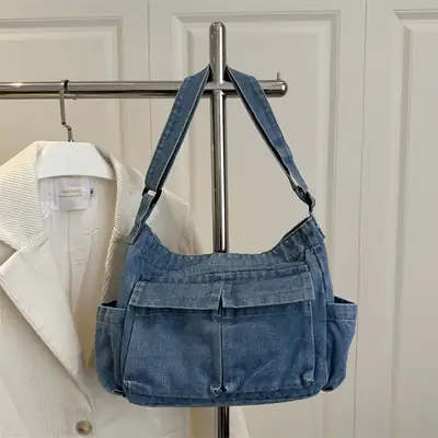 Lightweight Denim Shoulder Crossbody Bag Blue 2025