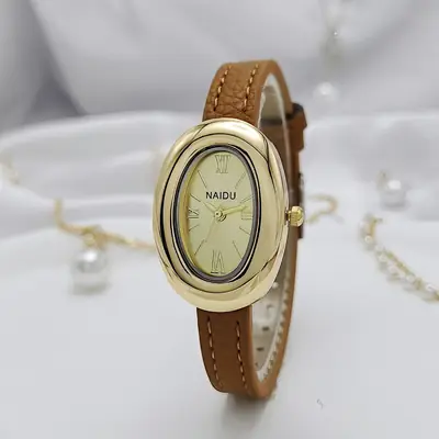 Fashion New Women's Watch French Oval Bathtub High-End Retro Niche Temperament Leather Strap Guangzhou Wristwatch