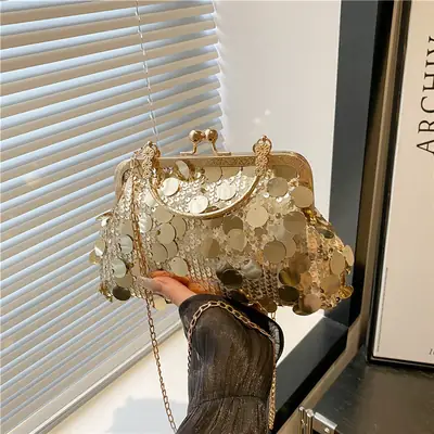 Retro Gold Lace Shoulder Bag for Women 2025