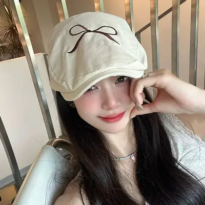 Women Bow Forward Hat Sweet Spring Summer Light Thin Smiling Duck Cap