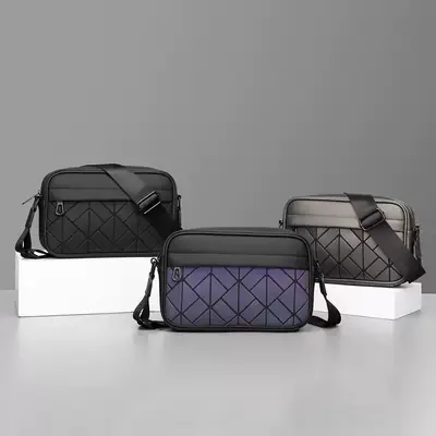 Trendy Men's Black Crossbody Bags with Diamond Pattern