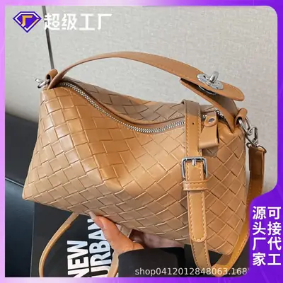 Women Handheld Woven Leather Bag Tan Single Shoulder
