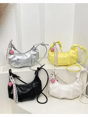 Crescent Dumpling Bag Silver Yellow White Crossbody Commute