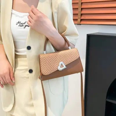 2025 Summer Crossbody Bag Brown Beige Herringbone Design