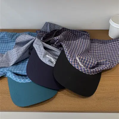 Korean Plaid Baseball Cap with Bandana for Men Women