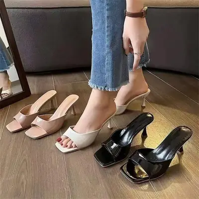 Casual Retro Elegant Stiletto Outer Sandals for Women 2025 New Summer Square Toe Sexy High Heel Slippers