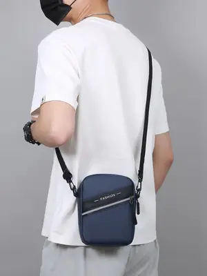 Men's Navy Blue Oxford Crossbody Bag with Water Repellent Finish