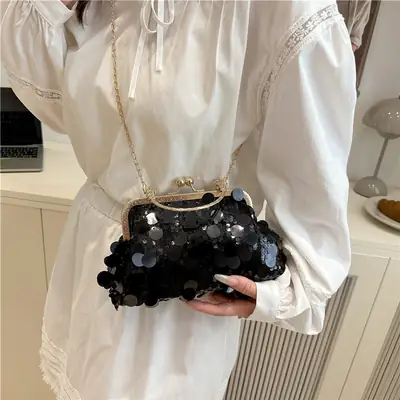 2025 Black Sequin Crossbody Bag for Women