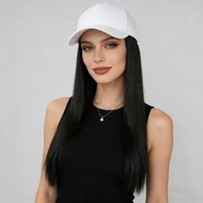 Long Straight Hair Wig with Peaked Cap for Daily Wear