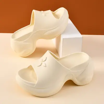 Thick-Soled Flip-Flops for Women's Summer Outer Wear Non-Slip Breathable Slippers Eva Cross Flower Wear-Resistant and Deodorant Beach Sandals