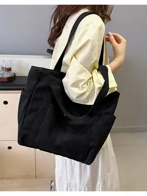 Black Large Canvas Shoulder Bag for Women