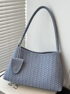 Blue Hand-Woven Shoulder Bag for Women