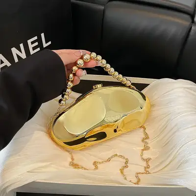 Golden Acrylic Evening Bag with Chain Shoulder Crossbody