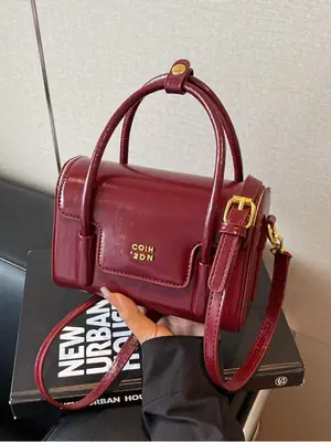 Korean Retro Small Square Handbag Maroon 2025