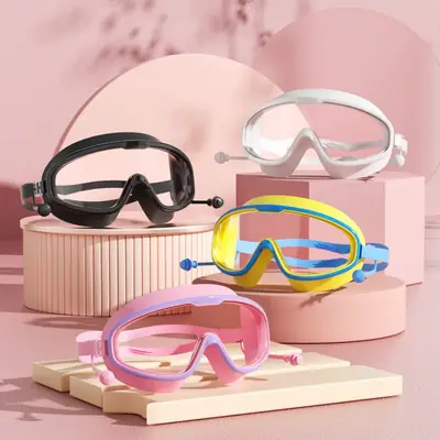 Children's Swimming Goggles, Anti-Fog, High-Definition Swimming Goggles, High-Definition, Eye-Friendly Adult Swimming Goggles, Silicone Nose Clip Earplugs, Large-Frame Swimming Goggles