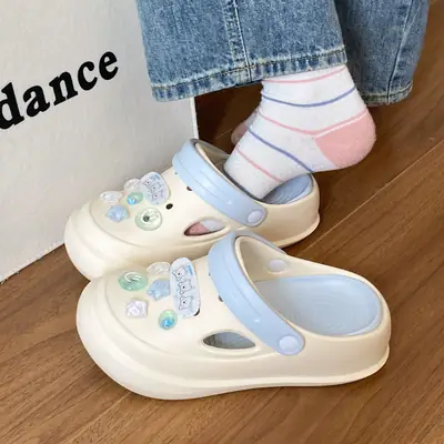 2025 Spring and Summer Removable Eva Thick-Soled Heightening Croc Shoes Casual Beach Shit-Feeling Baotou Sandals for Women