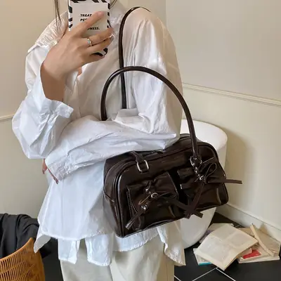 Bow-Knot Armpit Bag for Women Brown 2025