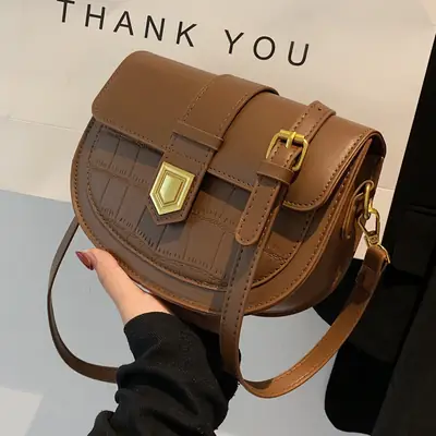 Women's Saddle Bag Brown Leather 2025 Spring Summer