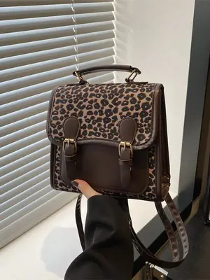 British Retro Leopard Print Shoulder Bag Women's New Fashion