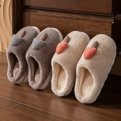 New Winter Cotton Slippers for Women, Cute Indoor Home Household Wool Slippers for Couples, Plush Warm Bags and Cotton Shoes for Men